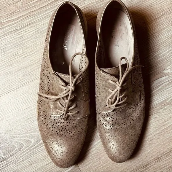 Gabor Gold Perforated Brushed Leather Suede Oxford Lace Up Shoes Women’s 9.5