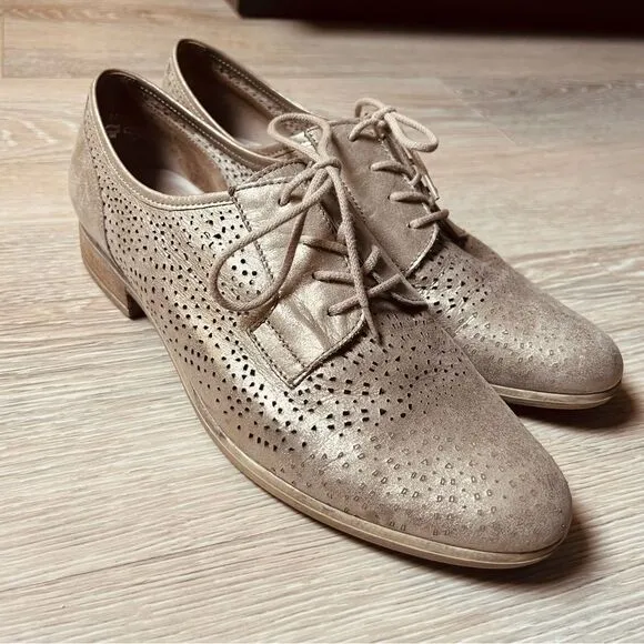 Gabor Gold Perforated Brushed Leather Suede Oxford Lace Up Shoes Women’s 9.5