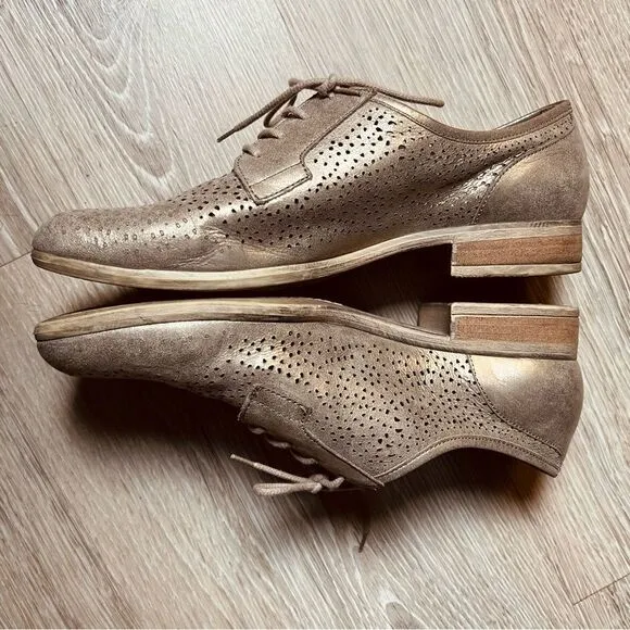 Gabor Gold Perforated Brushed Leather Suede Oxford Lace Up Shoes Women’s 9.5