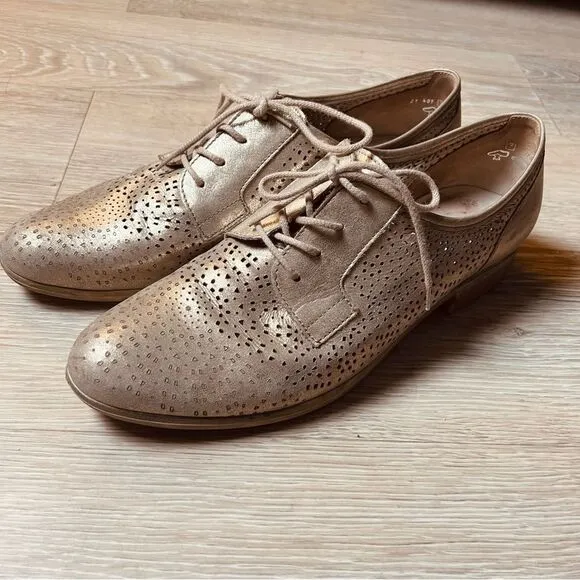 Gabor Gold Perforated Brushed Leather Suede Oxford Lace Up Shoes Women’s 9.5