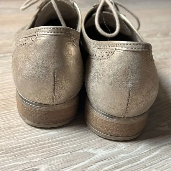 Gabor Gold Perforated Brushed Leather Suede Oxford Lace Up Shoes Women’s 9.5