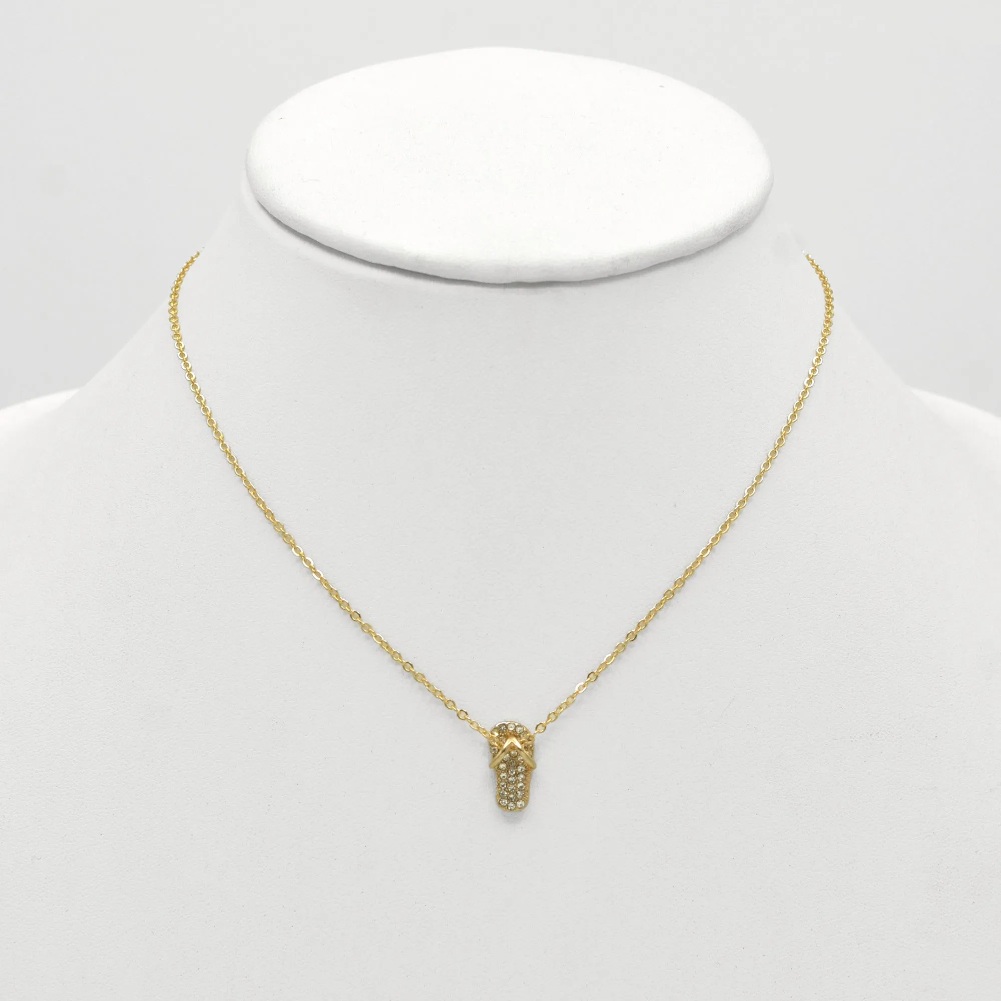 GOLD FLIP FLOP CRYSTAL PENDANT NECKLACE # SQXL0830010G (LH1/QH6)