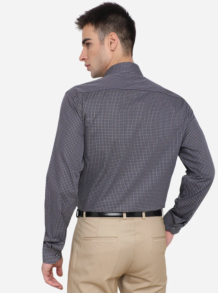 Grey & White Checked Regular Fit Formal Shirt | JadeBlue