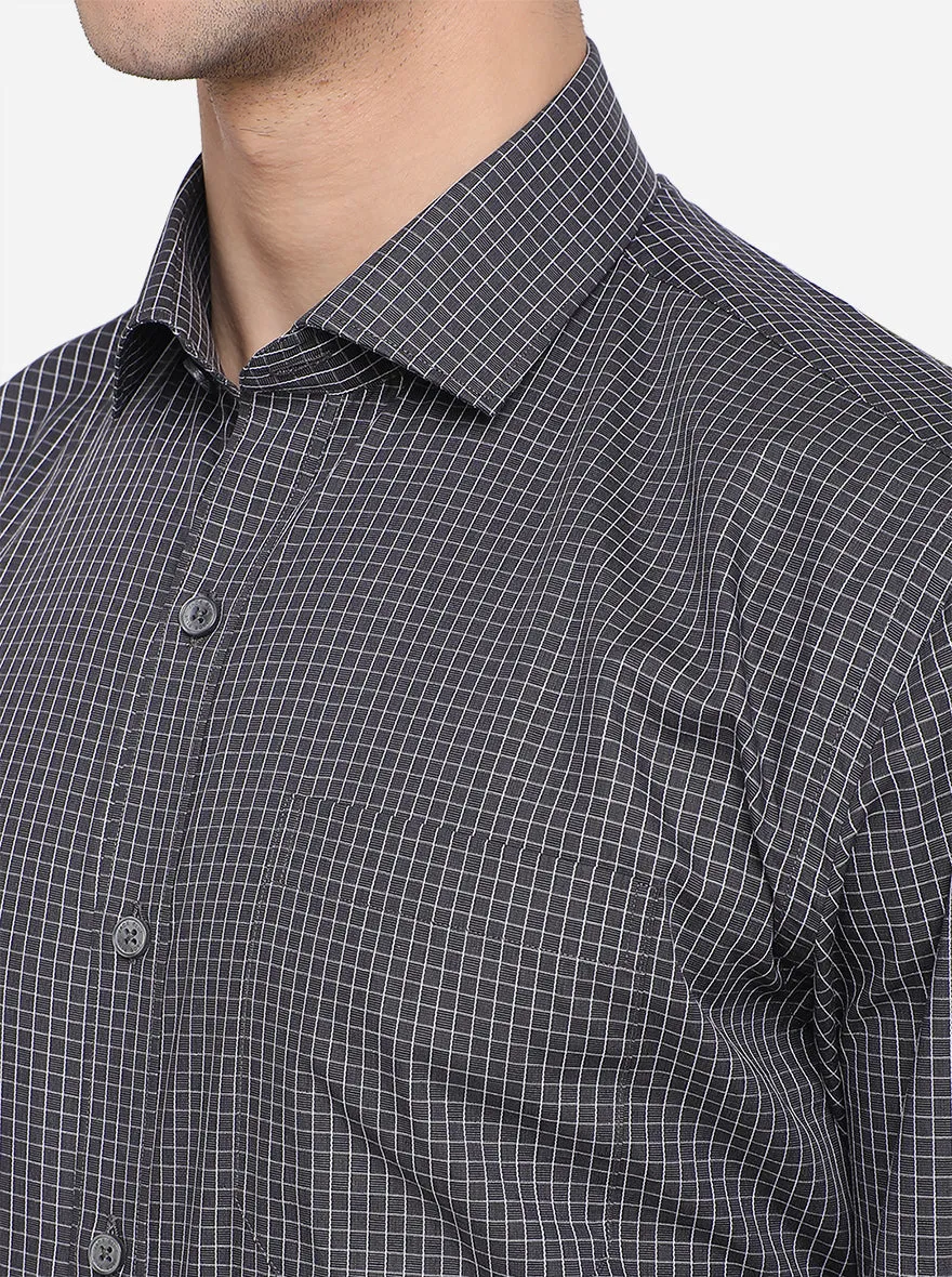 Grey & White Checked Regular Fit Formal Shirt | JadeBlue