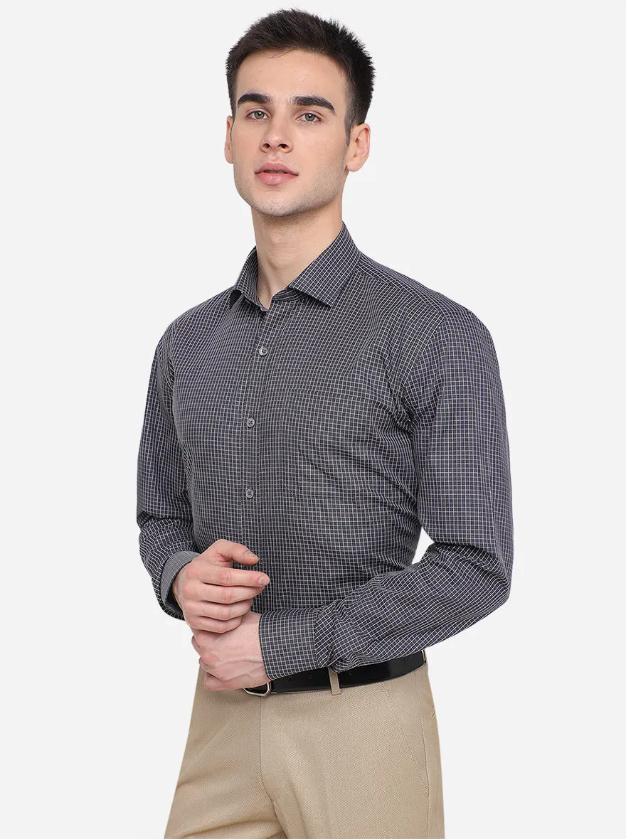 Grey & White Checked Regular Fit Formal Shirt | JadeBlue