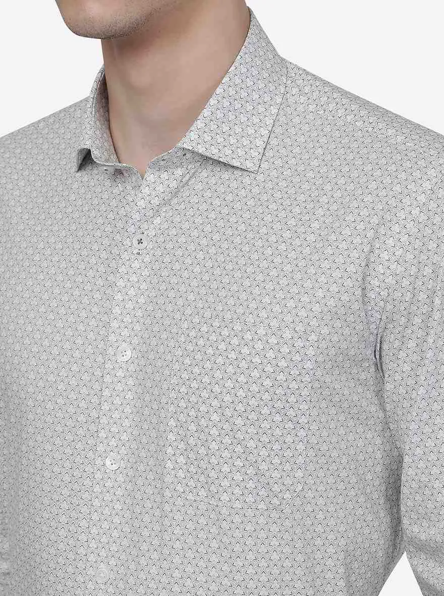 Grey Printed Regular Fit Formal Shirt | JadeBlue