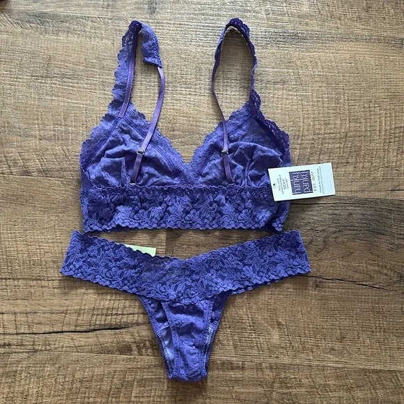 Hanky Panky Purple lace 2 piece set Bralette with matching Low Rise thong PURB