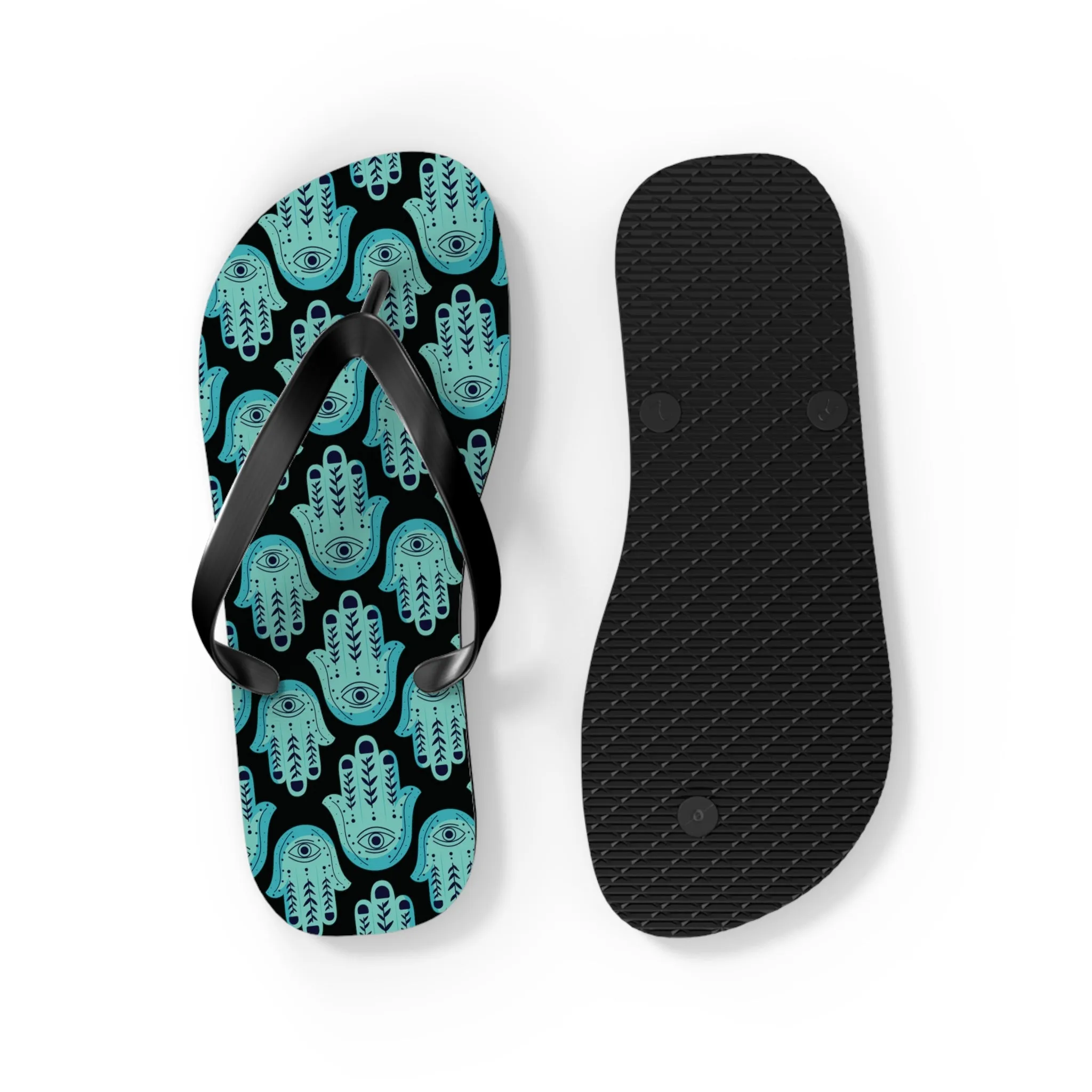 Hannah Bright Turquoise Hamsa Pattern Flip Flops