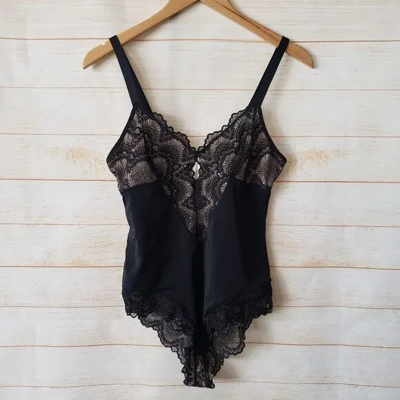 HeyShape Half Laced Thong Stretchy Shapewear Slimming Bodysuit Black Medium