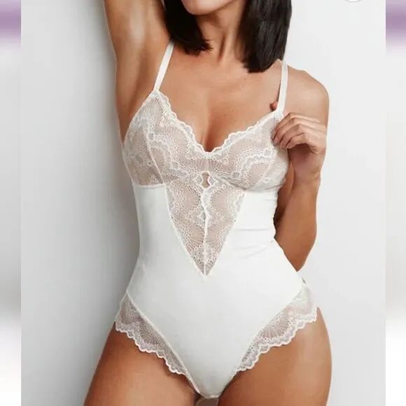 HeyShape Half Laced Thong Stretchy Shapewear Slimming Bodysuit Black Medium