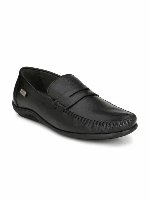 Hitz Men's Black Slip-On Comfort Leather Shoes