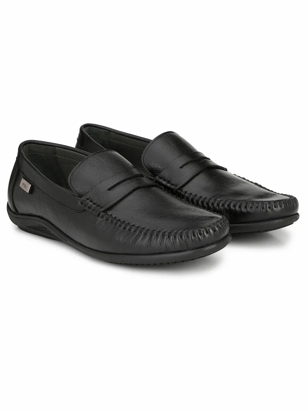 Hitz Men's Black Slip-On Comfort Leather Shoes
