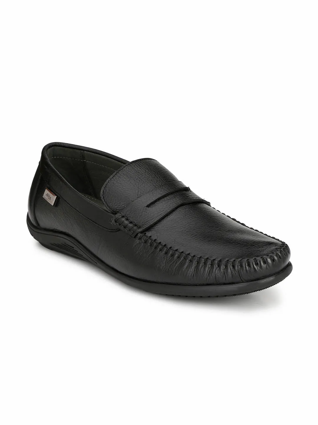 Hitz Men's Black Slip-On Comfort Leather Shoes