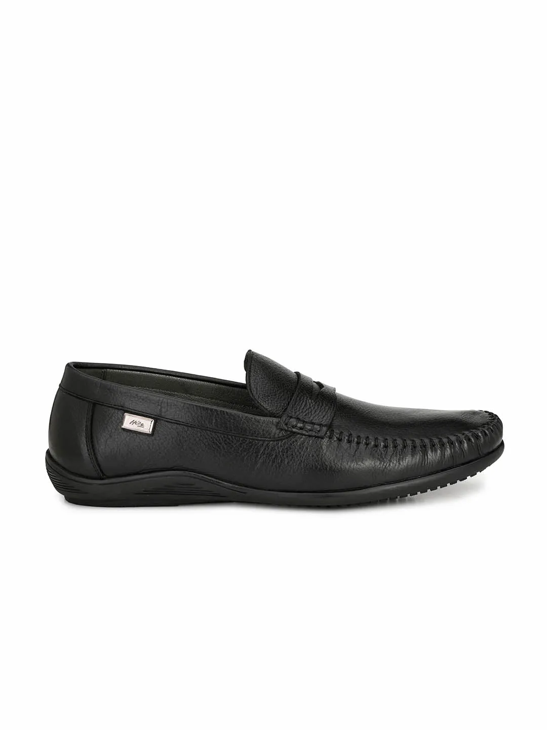 Hitz Men's Black Slip-On Comfort Leather Shoes