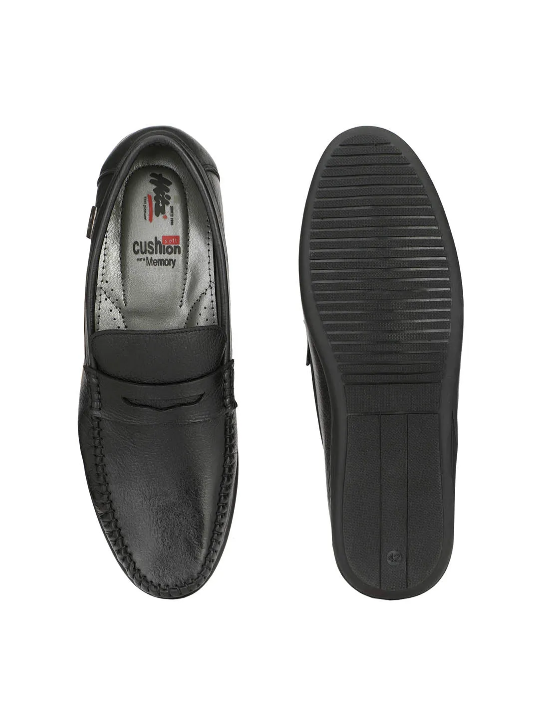Hitz Men's Black Slip-On Comfort Leather Shoes