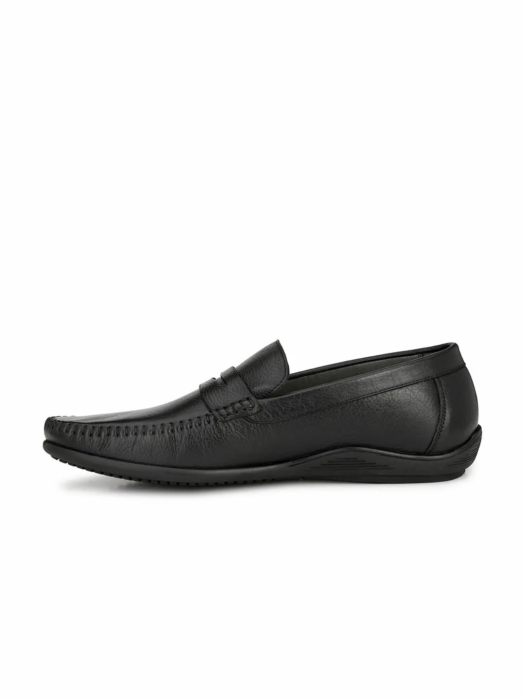 Hitz Men's Black Slip-On Comfort Leather Shoes