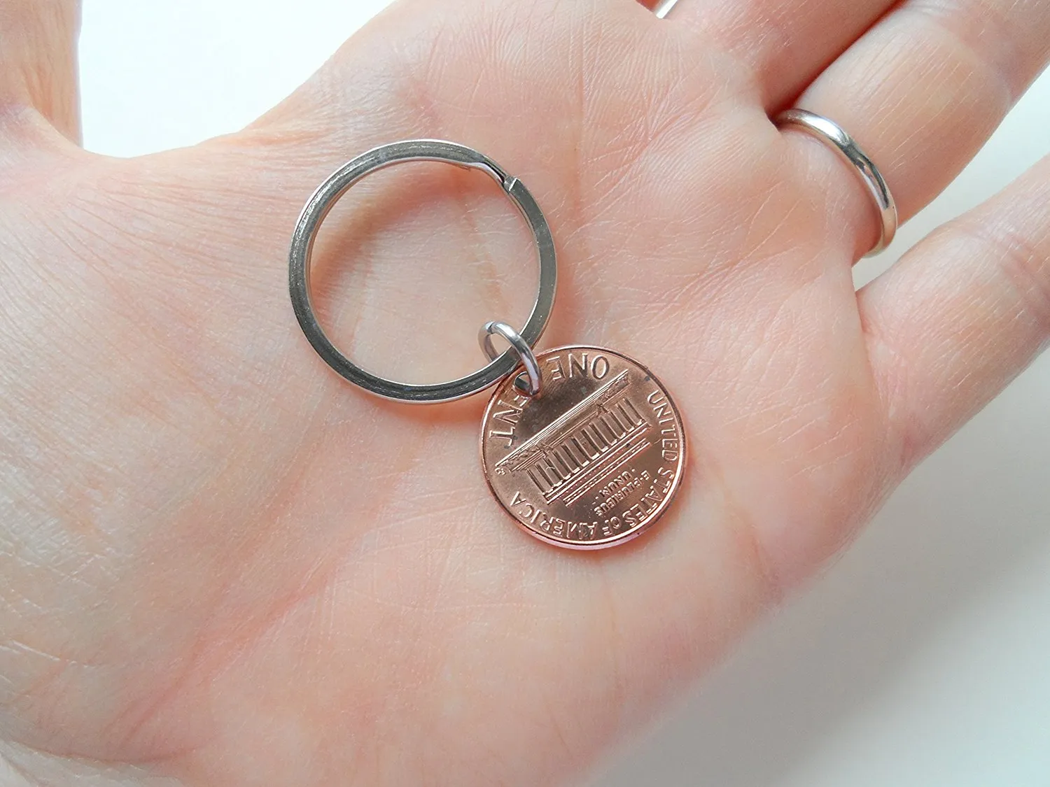 I Love You Heart Charm Layered Over 1985 Penny Keychain; 40 Year Anniversary Gift, Couples Keychain