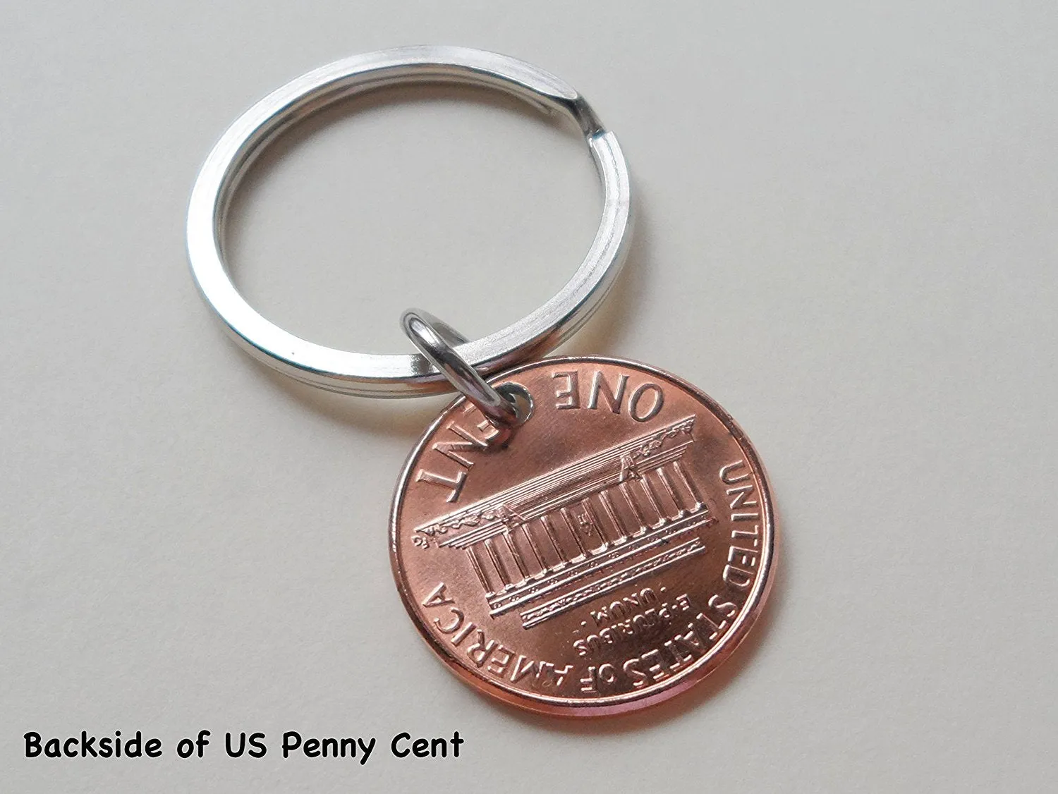 I Love You Heart Charm Layered Over 1985 Penny Keychain; 40 Year Anniversary Gift, Couples Keychain