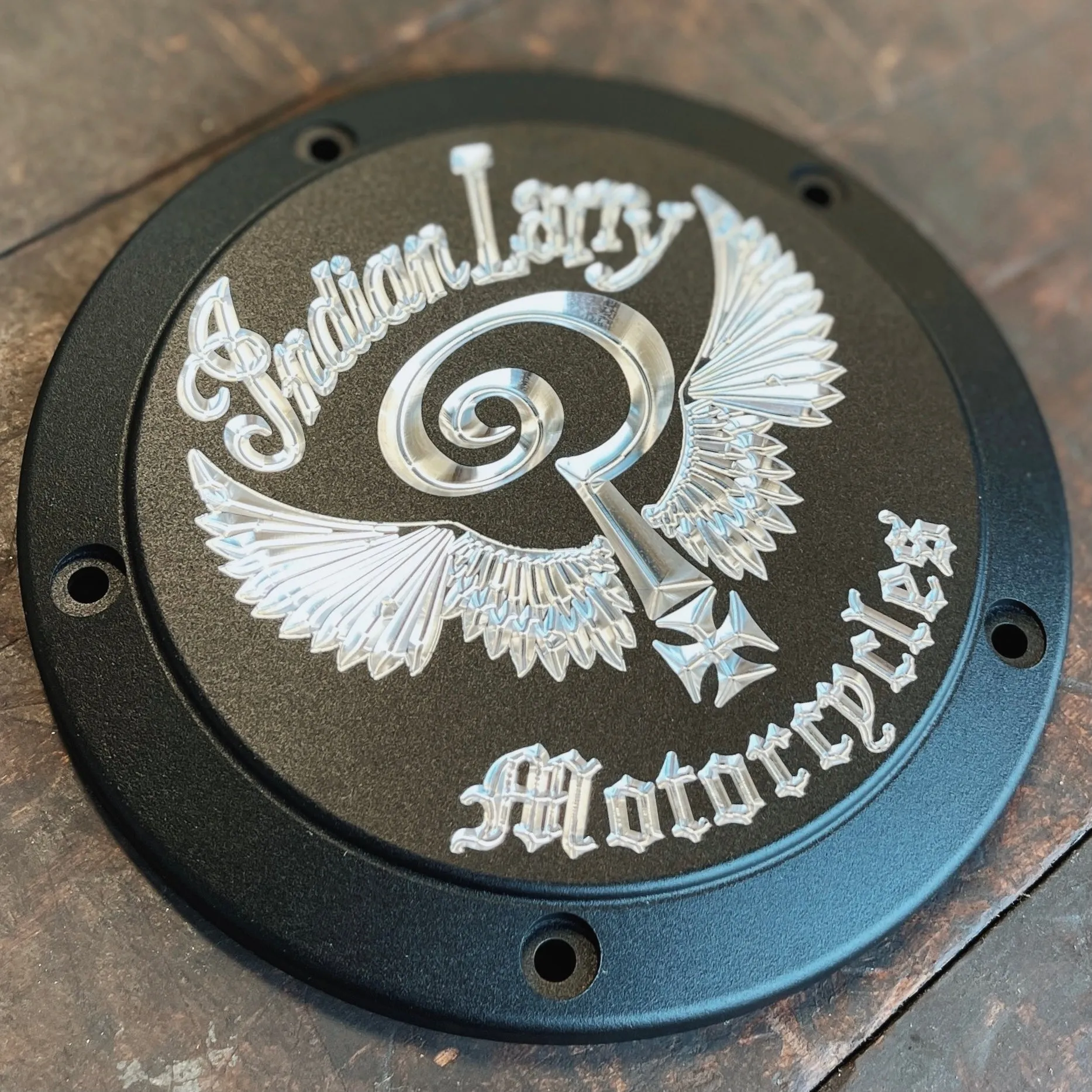 Indian Larry Logo M8 Softail Derby Cover - Matte Black and Aluminum