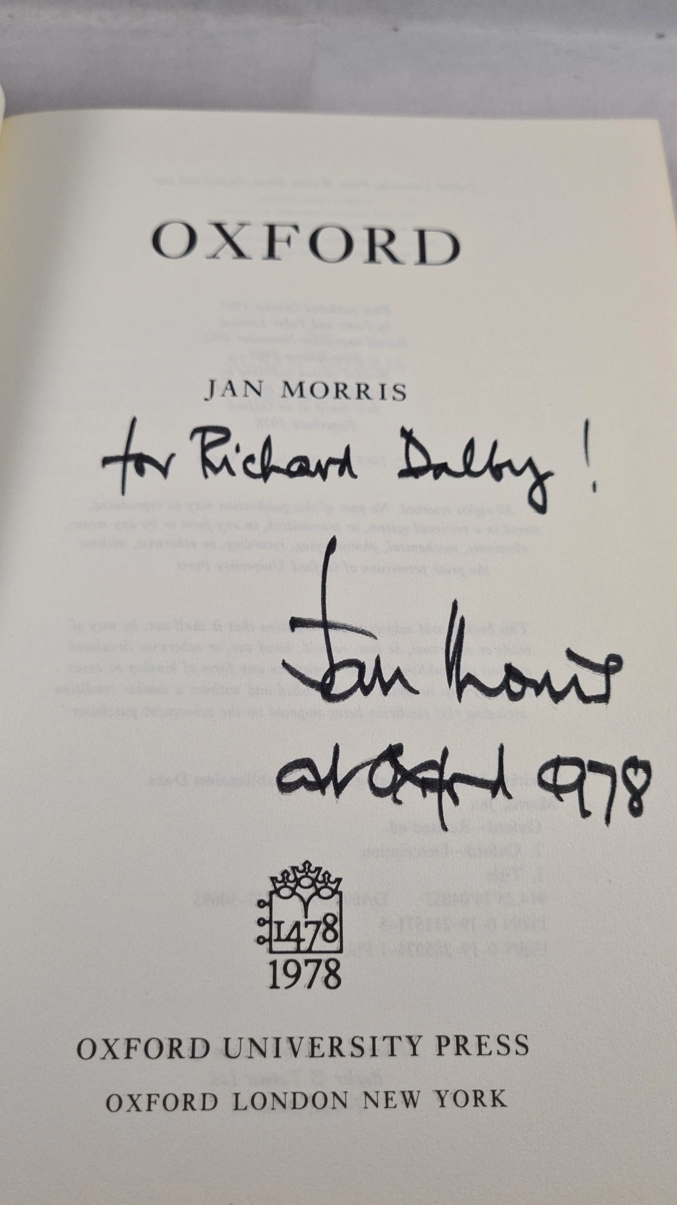 Jan Morris - Oxford, Oxford University Press, 1978, Inscribed, Signed