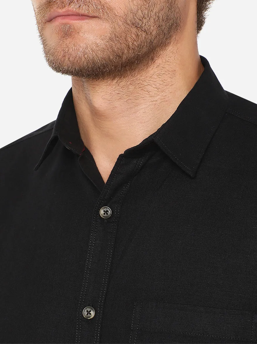 Jet Black Solid Slim Fit Semi Casual Shirt | JadeBlue