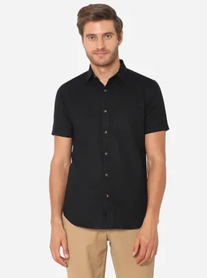 Jet Black Solid Slim Fit Semi Casual Shirt | JadeBlue