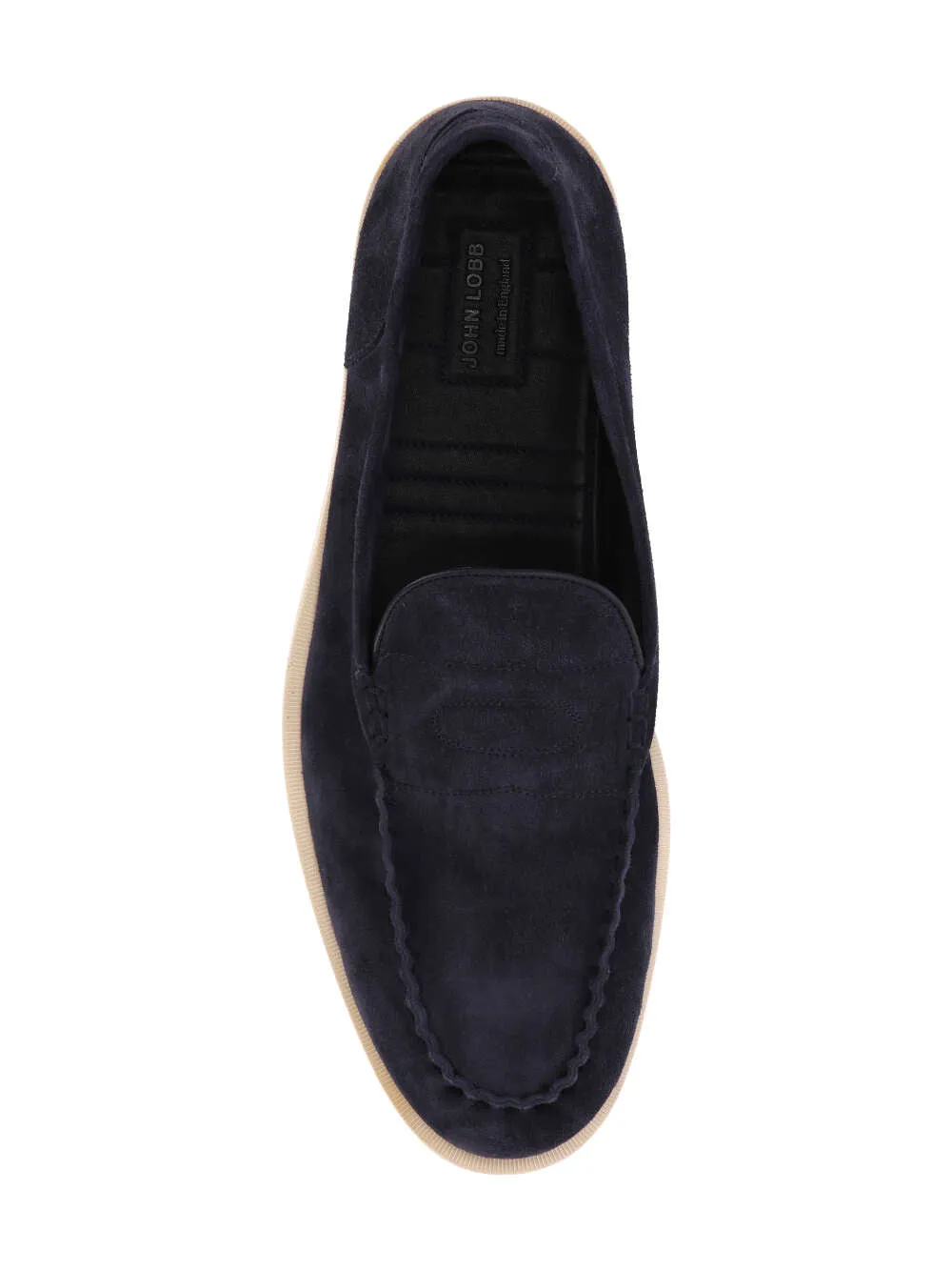 John Lobb Pace Navy Blue Suede Penny Loafers