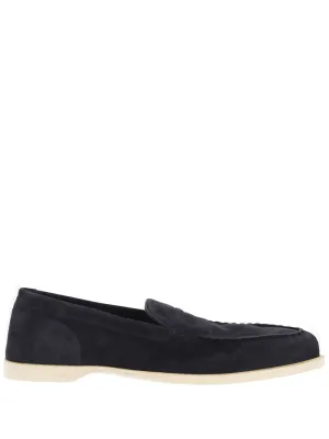 John Lobb Pace Navy Blue Suede Penny Loafers
