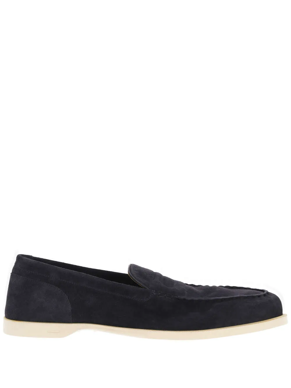 John Lobb Pace Navy Blue Suede Penny Loafers