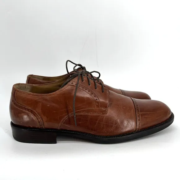 Johnston &amp; Murphy Dress Shoes Mens 10 Brown Oxford Brogue Cap Toe