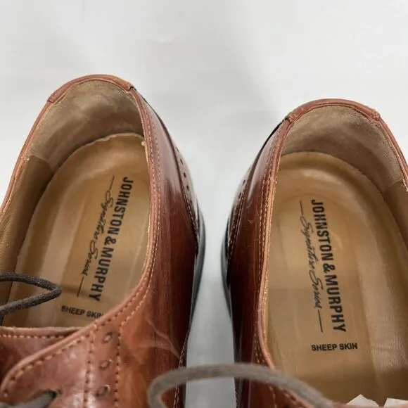 Johnston &amp; Murphy Dress Shoes Mens 10 Brown Oxford Brogue Cap Toe