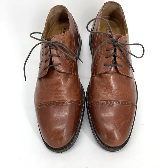 Johnston &amp; Murphy Dress Shoes Mens 10 Brown Oxford Brogue Cap Toe