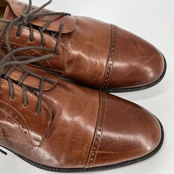 Johnston &amp; Murphy Dress Shoes Mens 10 Brown Oxford Brogue Cap Toe