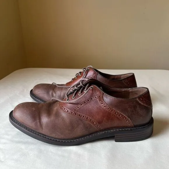Johnston &amp; Murphy Tabor Saddle Dress Oxford Shoes Lace Up Two Tone Brown Mens 9