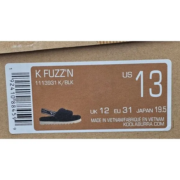 Koolaburra By UGG K Fuzz'n Black Faux Fur Kid's Slippers Size 13