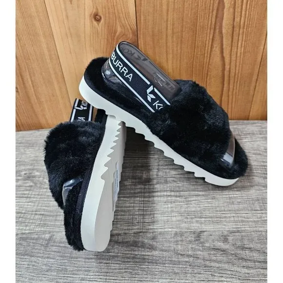 Koolaburra By UGG K Fuzz'n Black Faux Fur Kid's Slippers Size 13