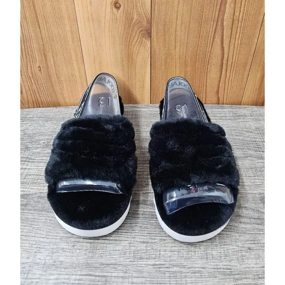 Koolaburra By UGG K Fuzz'n Black Faux Fur Kid's Slippers Size 13