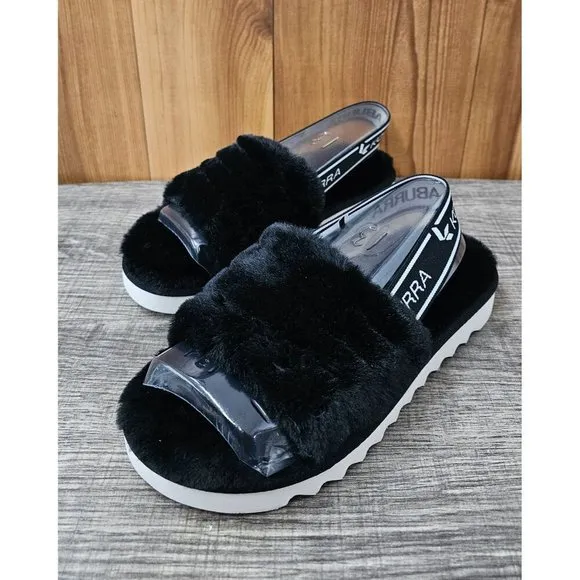 Koolaburra By UGG K Fuzz'n Black Faux Fur Kid's Slippers Size 13
