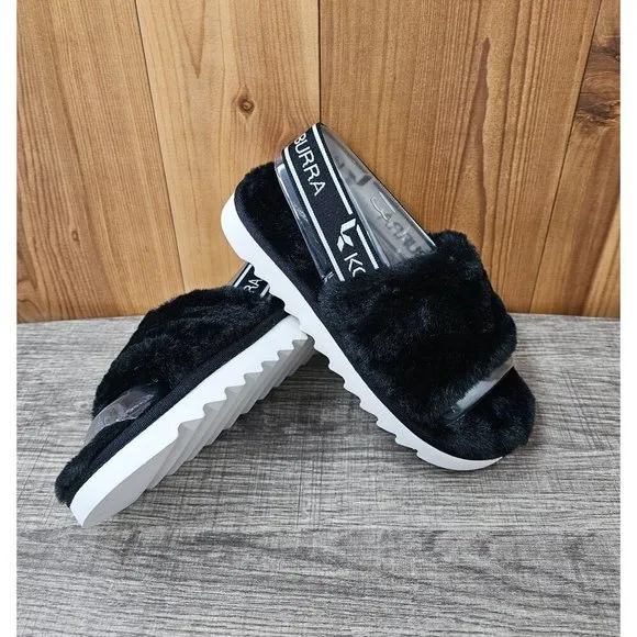 Koolaburra By UGG K Fuzz'n Black Faux Fur Kid's Slippers Size 13