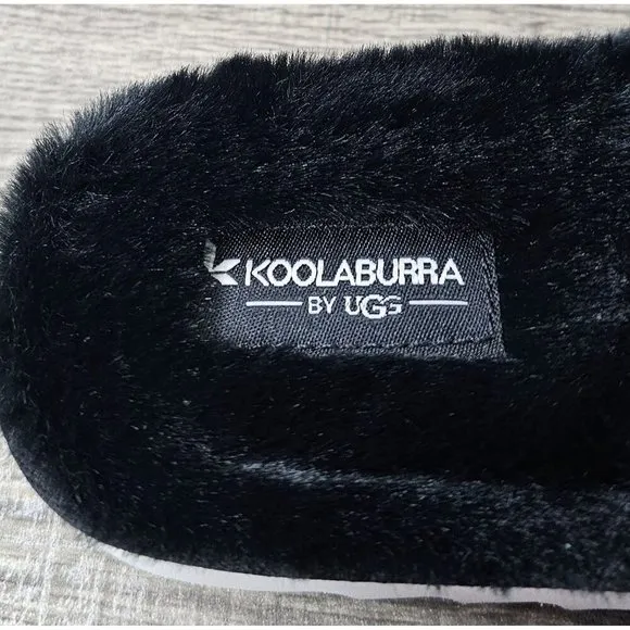 Koolaburra By UGG K Fuzz'n Black Faux Fur Kid's Slippers Size 13