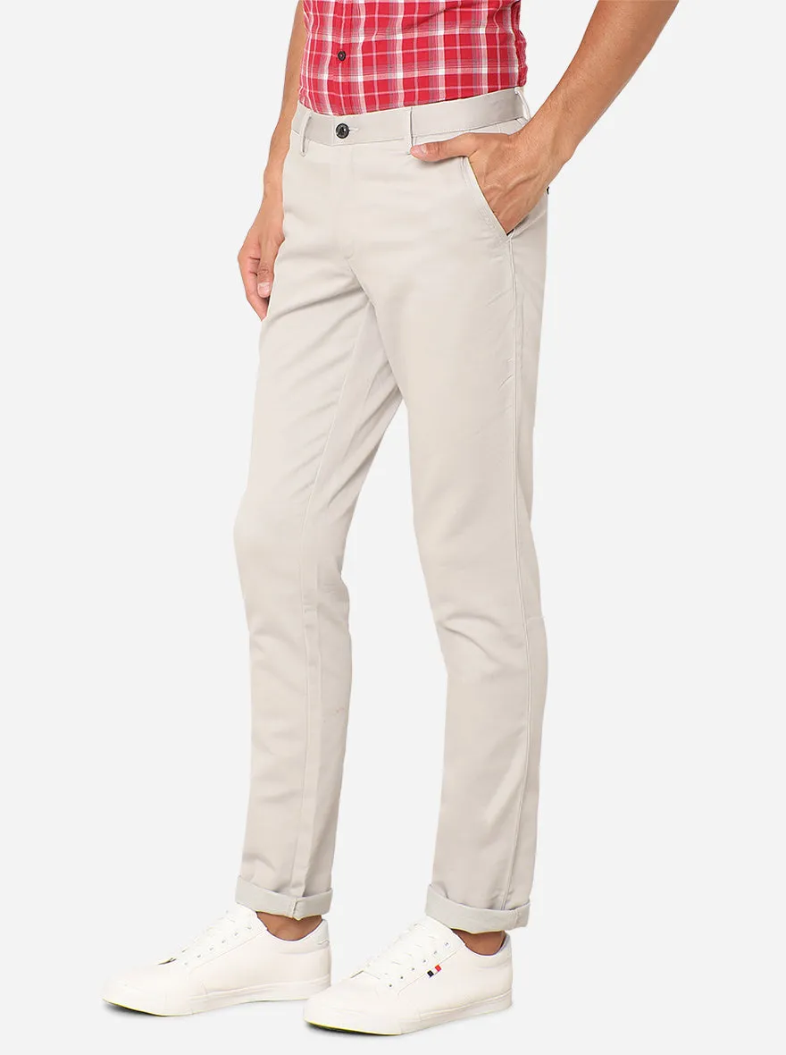 Light Beige Solid Uno Fit Casual Trouser | JadeBlue