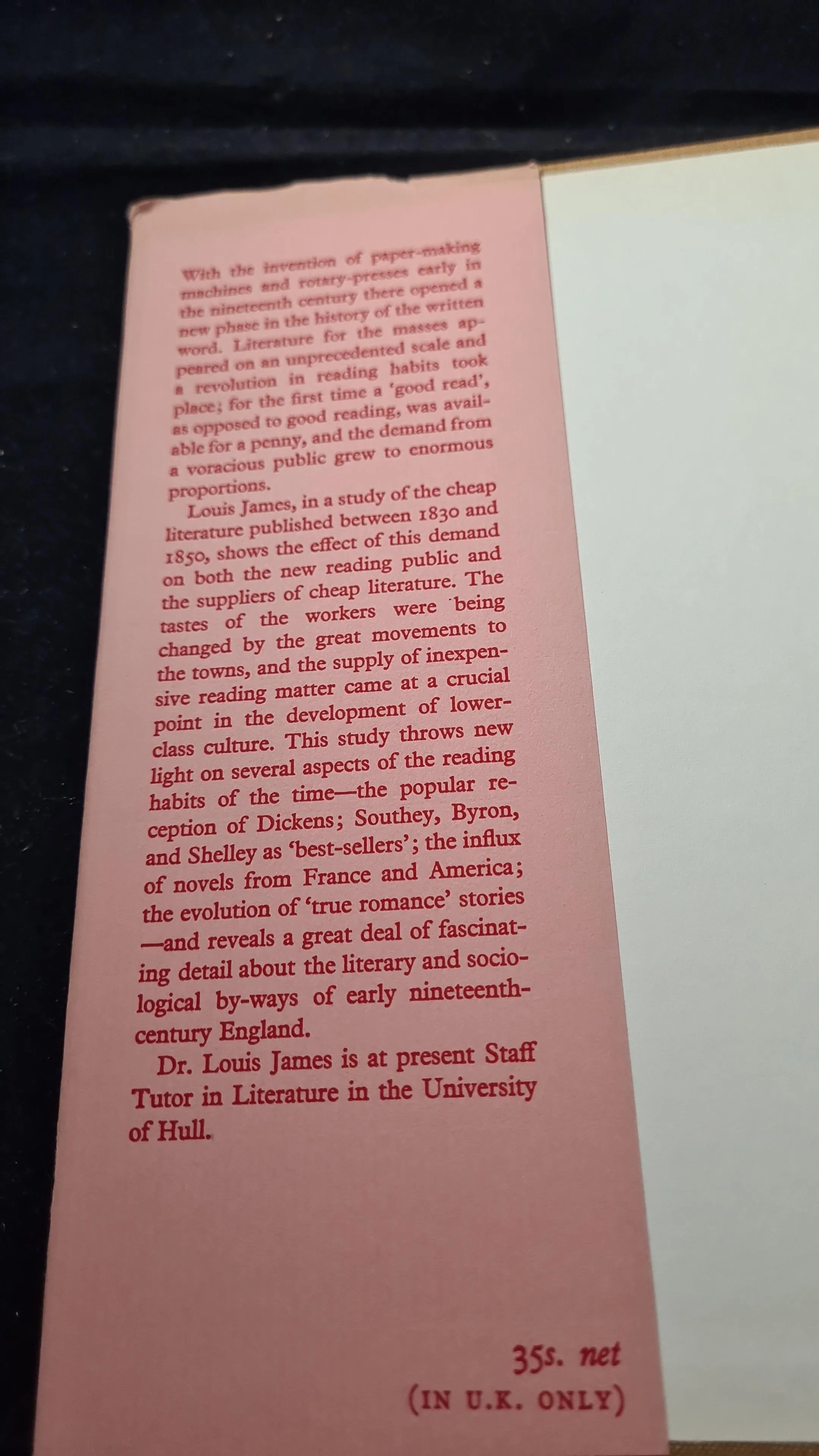 Louis James - Fiction for the Working Man 1830 - 1850, Oxford University, 1963