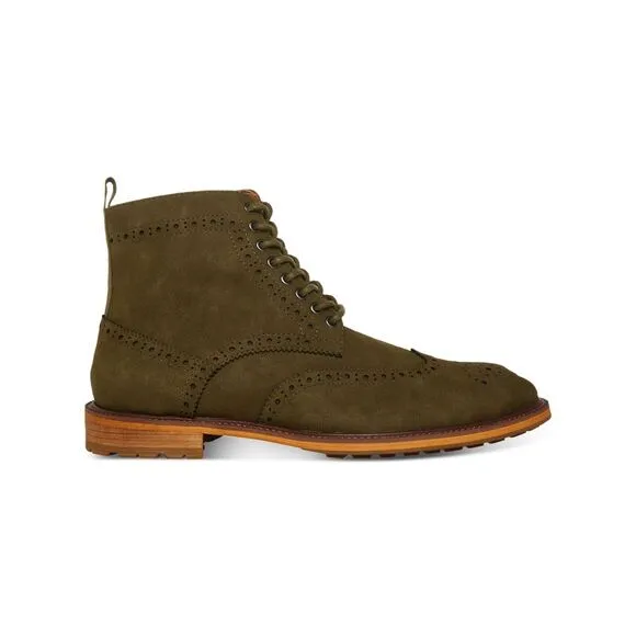 MADDEN Mens Olive Green Brogue Front Heel Remppr Wingtip Boots Shoes 7 M