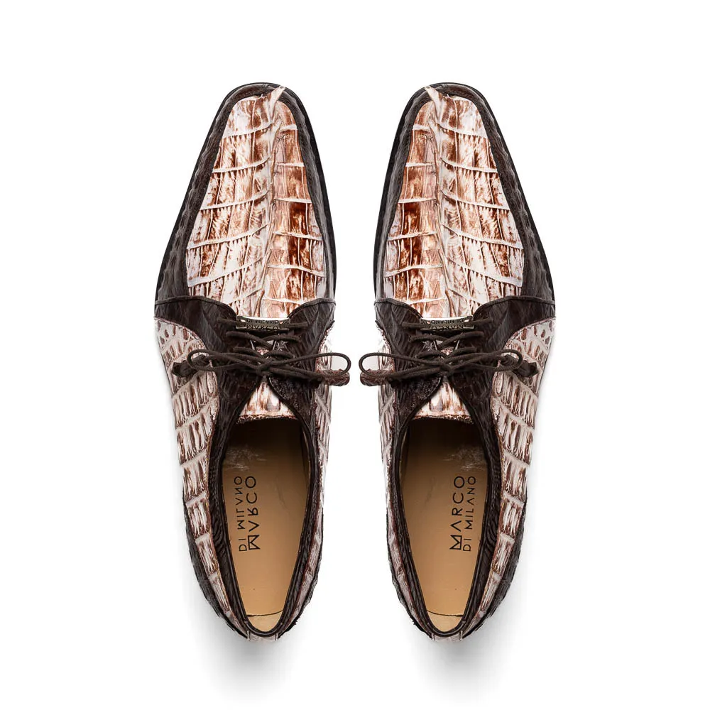 Marco Di Milano Caribe in Rustic White / Brown Caiman Crocodile Derby Shoes