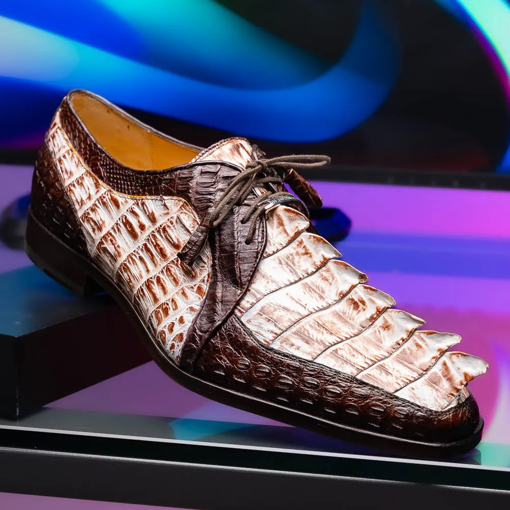 Marco Di Milano Caribe in Rustic White / Brown Caiman Crocodile Derby Shoes