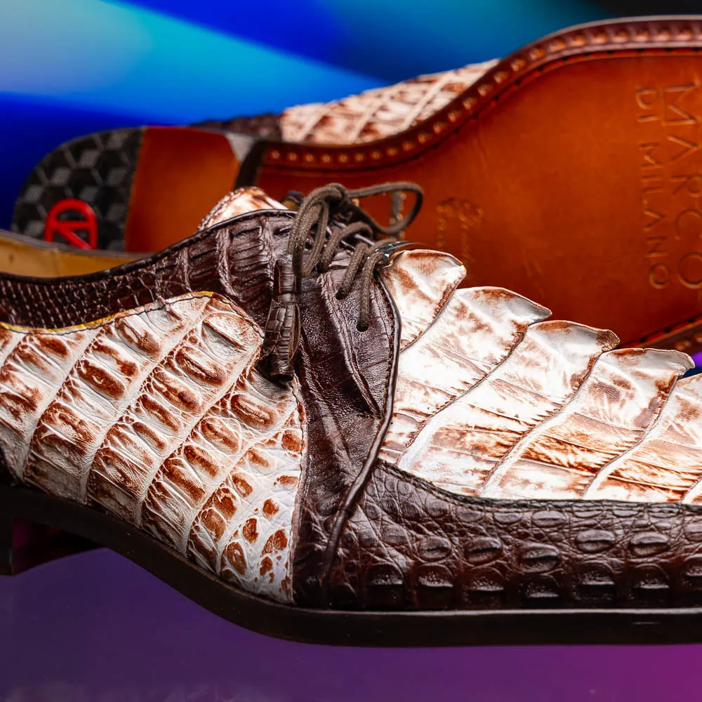 Marco Di Milano Caribe in Rustic White / Brown Caiman Crocodile Derby Shoes