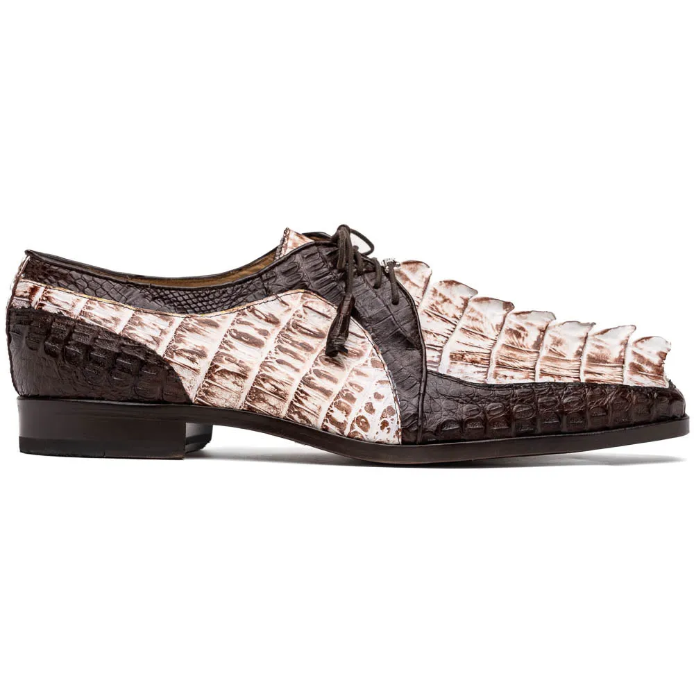 Marco Di Milano Caribe in Rustic White / Brown Caiman Crocodile Derby Shoes
