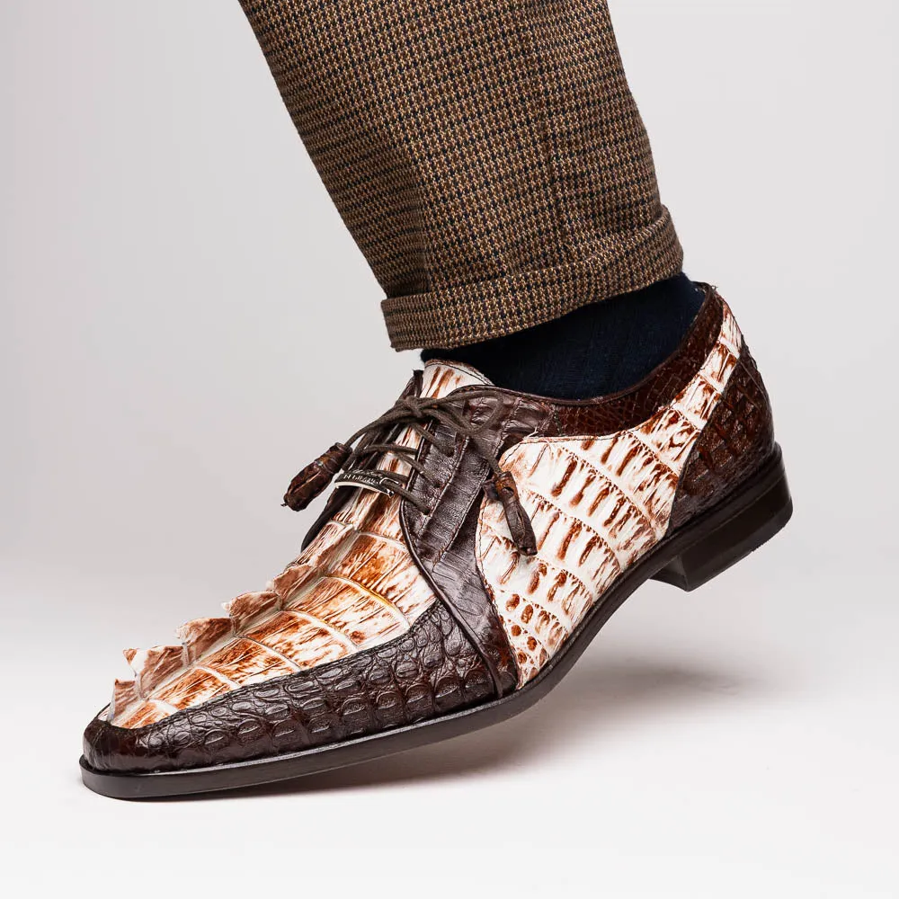 Marco Di Milano Caribe in Rustic White / Brown Caiman Crocodile Derby Shoes
