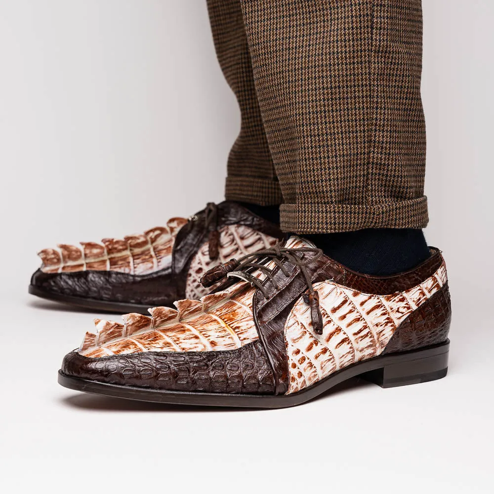 Marco Di Milano Caribe in Rustic White / Brown Caiman Crocodile Derby Shoes