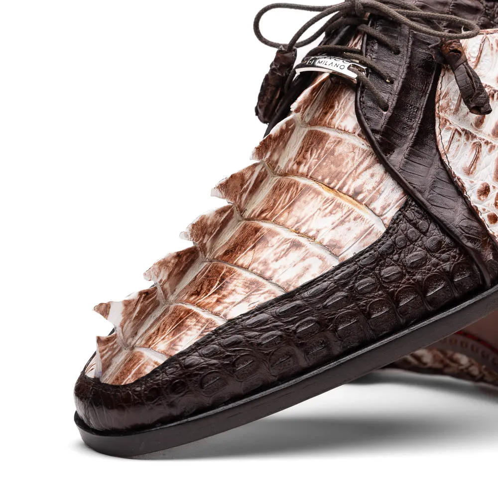 Marco Di Milano Caribe in Rustic White / Brown Caiman Crocodile Derby Shoes